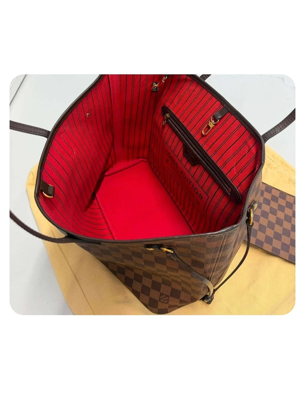 MM SIZE Louis Vuitton Damier Ebene Tote with Pouch - Brown